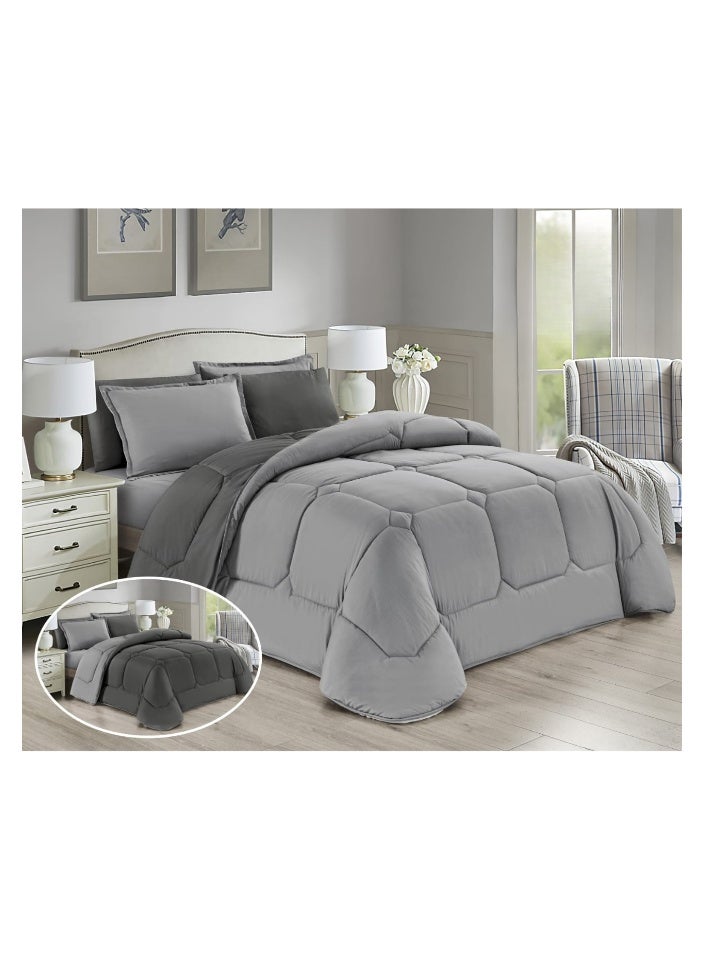 مون مفرش صيفي فاخر نظام وجهين 4 قطع نفر مقاس (220×170 سم) - يناسب سرير 120×200 سم - مصنوع من المايكروفايبر الناعم - لحاف مزدوج مع شرشف مطاطي (120×200+35 سم) وأكياس وسائد وأغطية مخدات ديكورية - مفروشات سرير أنيقة وعالية الجودة لغرفة النوم - 320 غرزة، يأتي بحشوة مريحة وملمس ناعم - Image 1