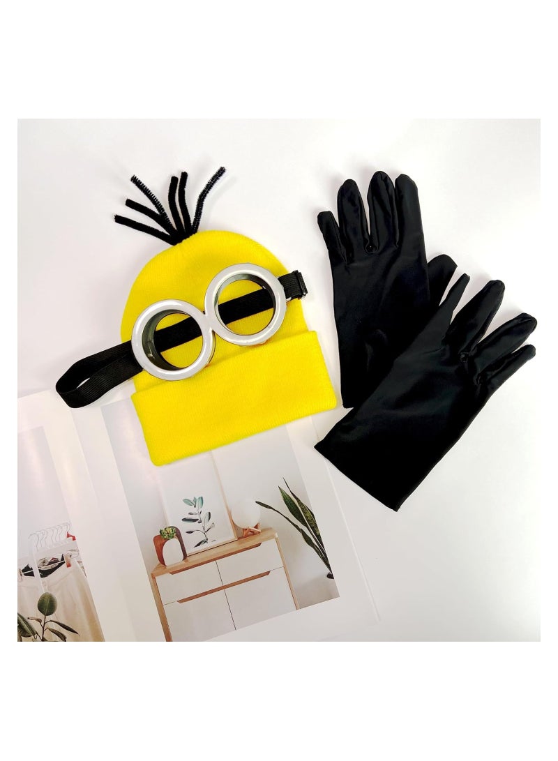 SYOSI 3PCS Costume Accessories, Adult Steampunk Goggles Glasses,, Yellow Beanie Hats, Gloves Women Halloween Party Set, Retro Novelty Costumes Accessories Kids & Adults, Vintage Punk Gothic Cosplay  - Image 2