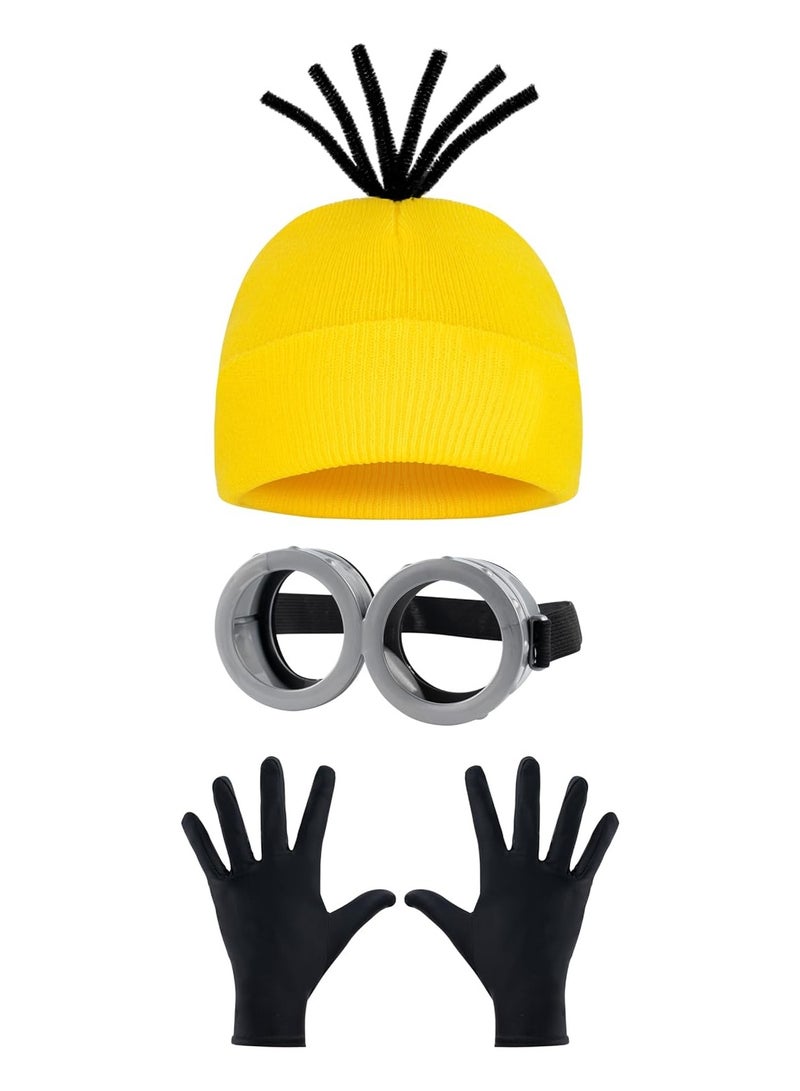 SYOSI 3PCS Costume Accessories, Adult Steampunk Goggles Glasses,, Yellow Beanie Hats, Gloves Women Halloween Party Set, Retro Novelty Costumes Accessories Kids & Adults, Vintage Punk Gothic Cosplay  - Image 1