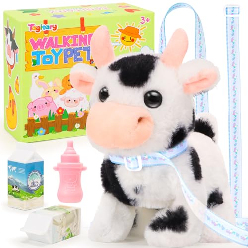 Tagitary Plush Toys Interactive Toys Cow for KidsWalking Pet Toys Can Make SoundsWag Tail and Nod Head Realistic Stuffed Cattle Toys Birthday Gift for Kids Toddlers - Image 1