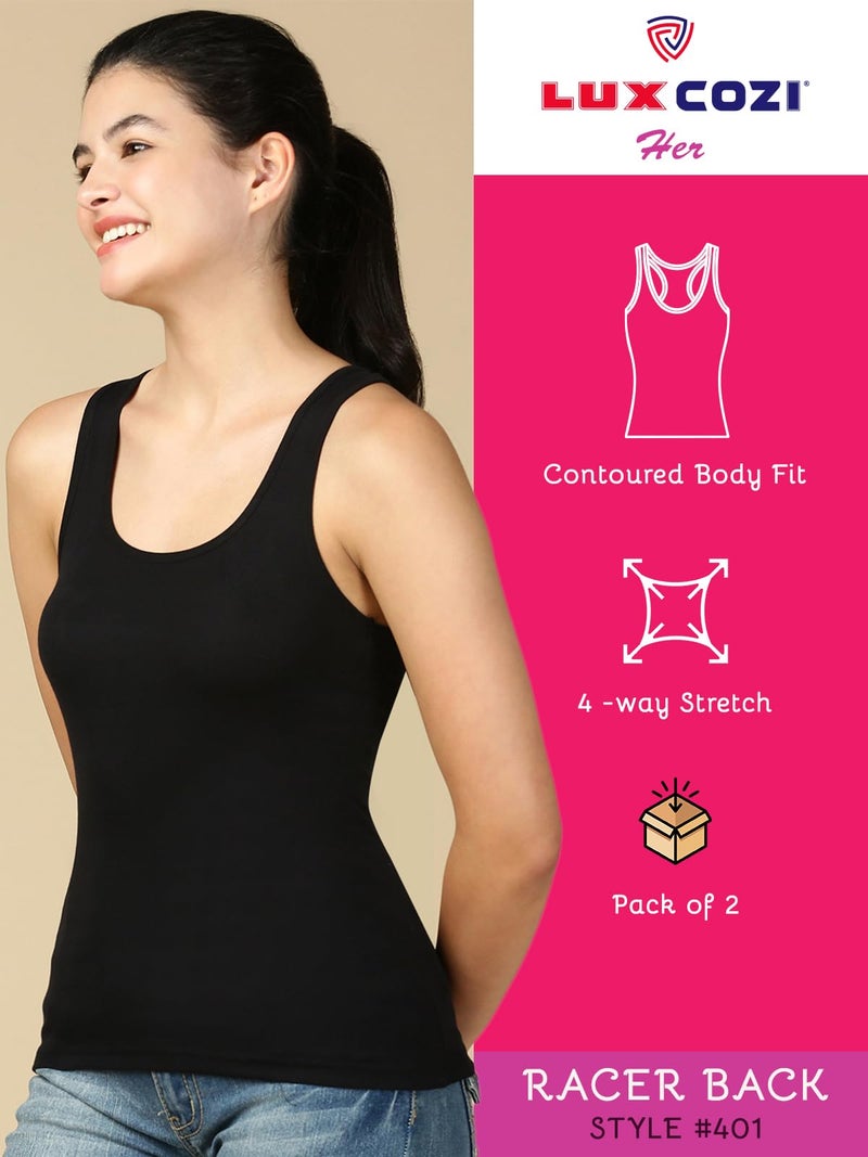 Lux Cozi Women's Pure Cotton Racerback Tank Top_COZIHER_401_Racerback_BLK_BG_95_2PC - Image 3