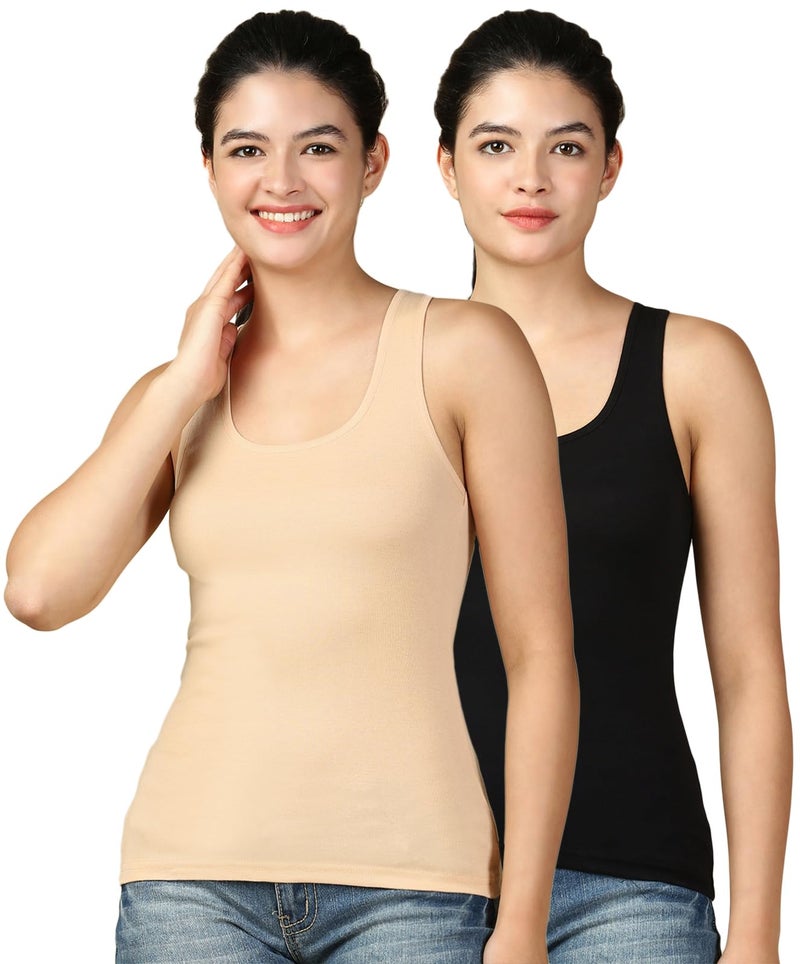 Lux Cozi Women's Pure Cotton Racerback Tank Top_COZIHER_401_Racerback_BLK_BG_95_2PC - Image 1