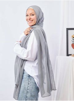 تاي شوب Tie Shop - وشاح شيفون عريض سادة ومجعد - رمادي لافا للنساء 