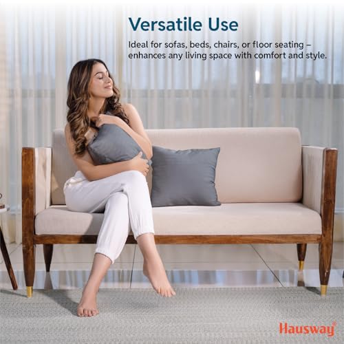 HAUSWAY Cushion for Sofa | Microfiber Square Sofa Cushion for Bed | Soft & Fluffy for Comfort and Back Support | Breathable, Washable Cushion – Grey Stripe, Pack of 2 [16" x 16"] - Image 5