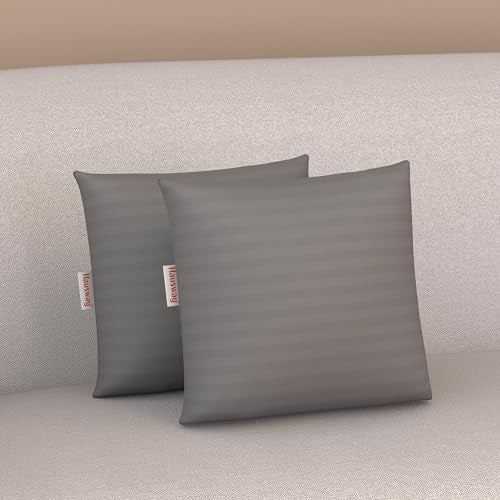 HAUSWAY Cushion for Sofa | Microfiber Square Sofa Cushion for Bed | Soft & Fluffy for Comfort and Back Support | Breathable, Washable Cushion – Grey Stripe, Pack of 2 [16" x 16"] - Image 1