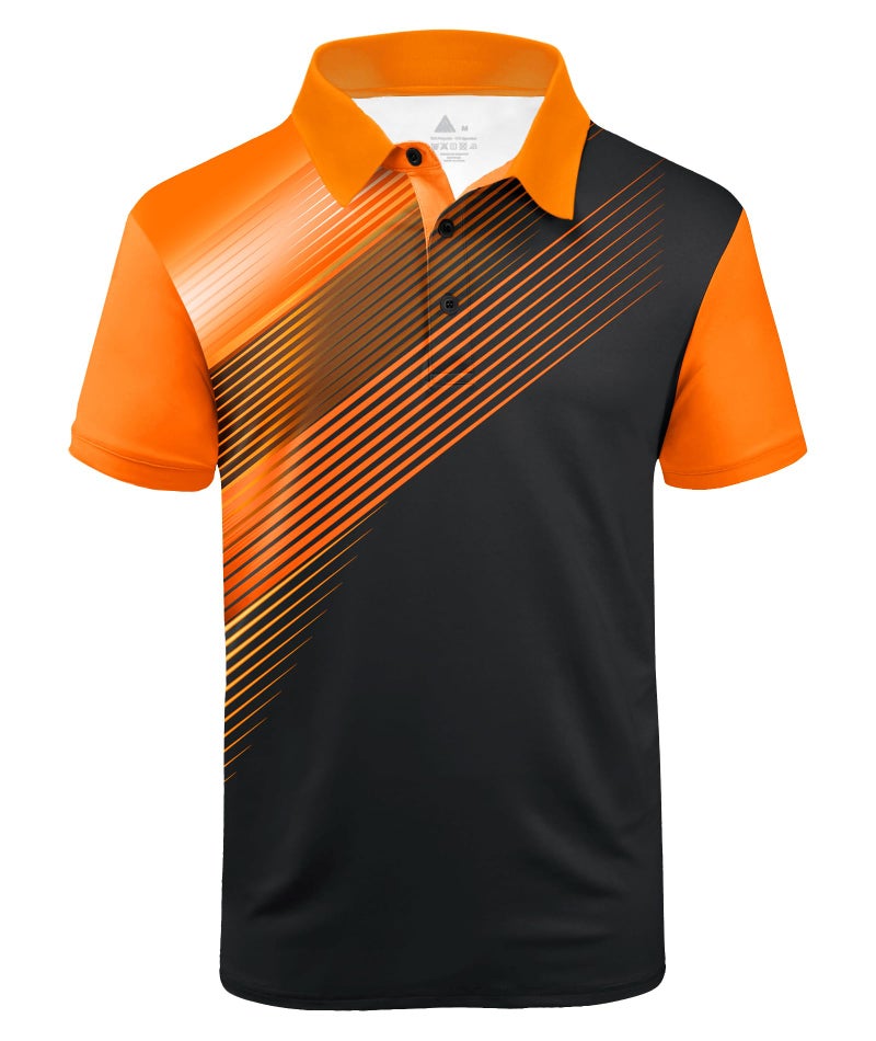 ZITY Mens Golf Shirt Short Sleeve Sport Moisture Wicking Performance Print Golf Polo Shirts for Men Collared Casual T-Shirt Black Orange XX-Large - Image 1