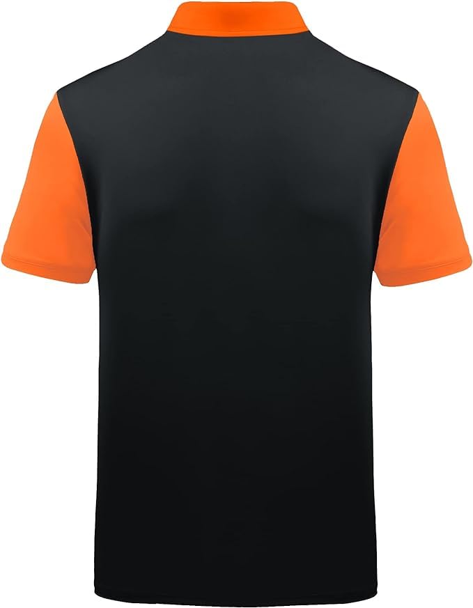 ZITY Mens Golf Shirt Short Sleeve Sport Moisture Wicking Performance Print Golf Polo Shirts for Men Collared Casual T-Shirt Black Orange XX-Large - Image 2