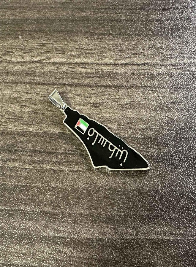 Xusamss Fashion Stainless Steel Palestine Country Flag Map Pendant Necklace(White) - Image 2