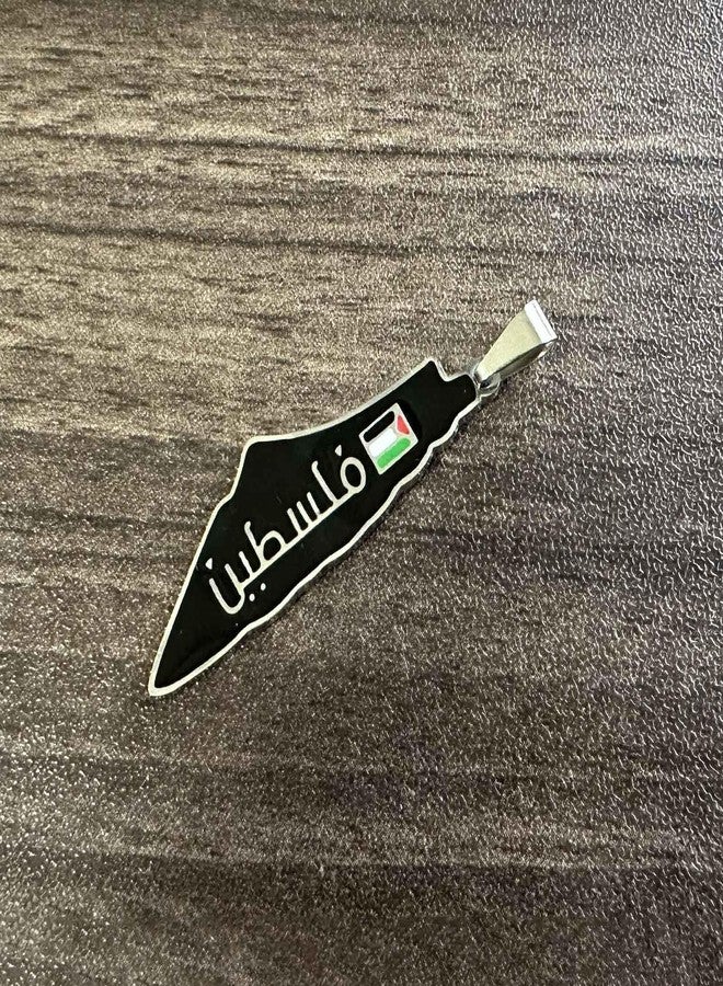 Xusamss Fashion Stainless Steel Palestine Country Flag Map Pendant Necklace(White) - Image 4