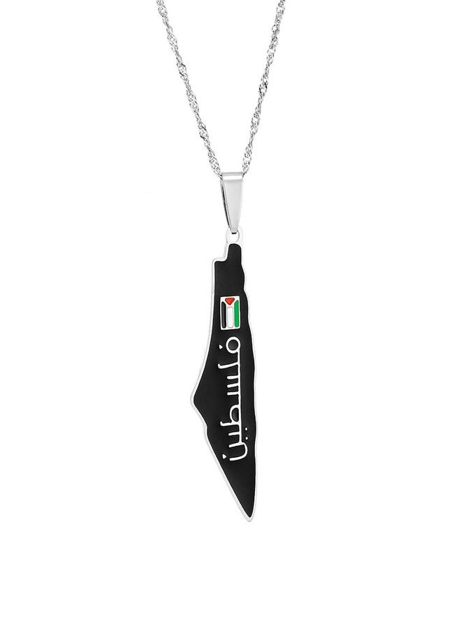 Xusamss Fashion Stainless Steel Palestine Country Flag Map Pendant Necklace(White) - Image 1