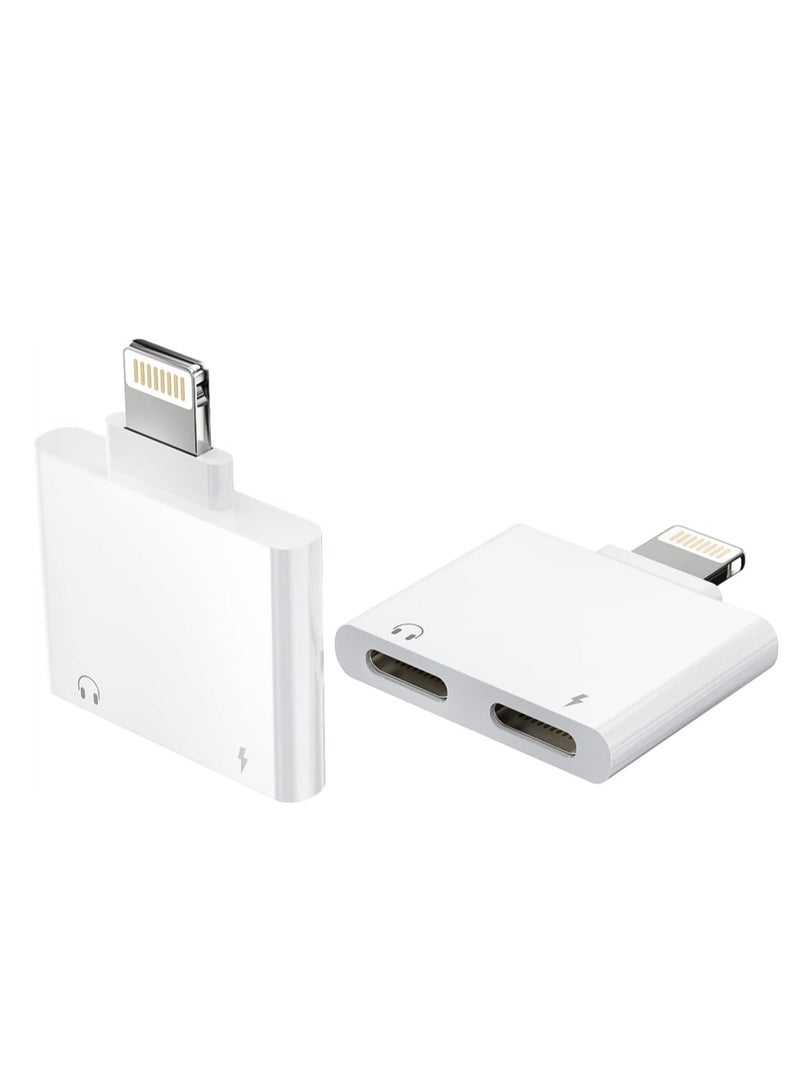 Excefore 2 in 1 Audio Charge Adapter Jack for Iphone 2 pack Dual Lightning AUX Cable Connector Charger Music Converter Cord for Most of iPhone Models - Image 1