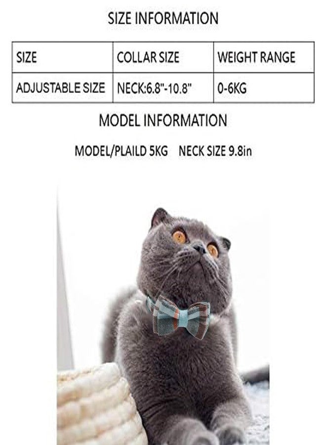 M-YOUNG Cat Collar Breakaway with Bell and Bow Tie, Plaid Design Adjustable Safety Kitty Kitten Collars(6.8''-10.8'') (Lake) - Image 4