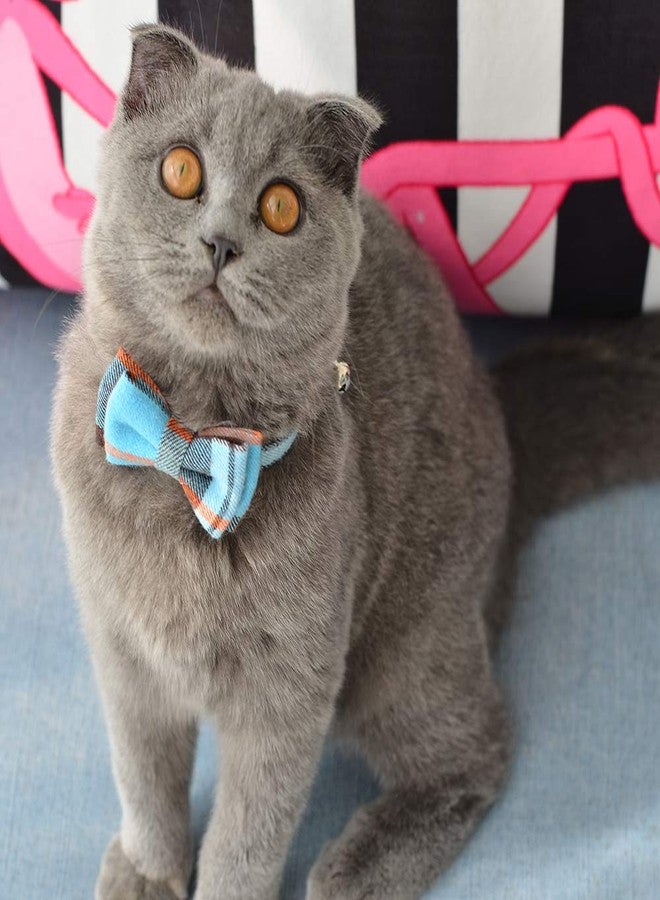 M-YOUNG Cat Collar Breakaway with Bell and Bow Tie, Plaid Design Adjustable Safety Kitty Kitten Collars(6.8''-10.8'') (Lake) - Image 1