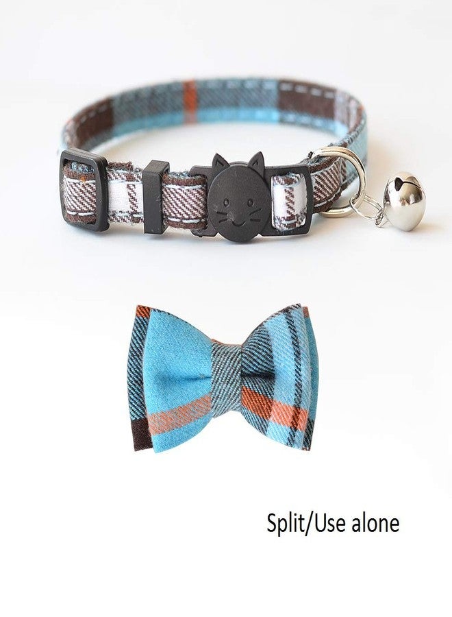 M-YOUNG Cat Collar Breakaway with Bell and Bow Tie, Plaid Design Adjustable Safety Kitty Kitten Collars(6.8''-10.8'') (Lake) - Image 2