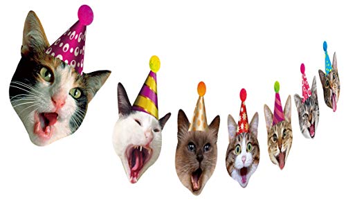 Silvima Birthday Cat Garland, Photographic Cat Faces Birthday Banner, Kitties Bday Party Bunting Decoration - Image 3