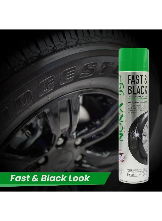 Nora Combo - 3pcs Nora Fast & Black Tyre Shine Spray 650ml High Gloss Tire Dressing for Instant Shine, Protection and Long-Lasting Black Finish for Car & Bike Tyres - N-501 - Image 5