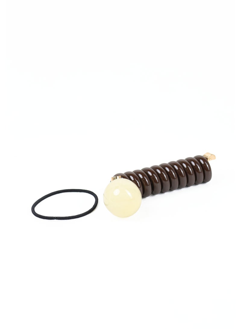 ZAAS Brown Spiral Hair Wrap with Ivory Bead Accent - Image 1