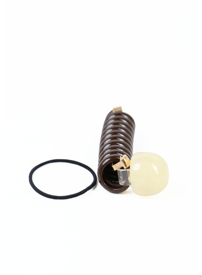 ZAAS Brown Spiral Hair Wrap with Ivory Bead Accent - Image 2
