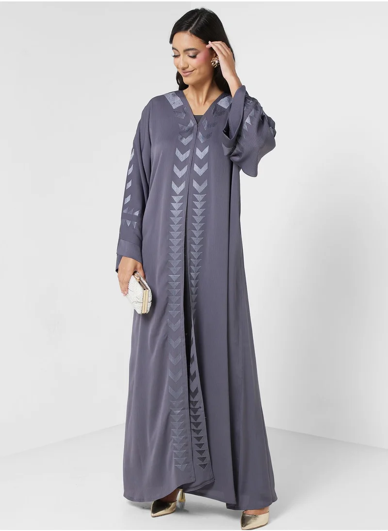 hayas closet Embroidered V- Neck Open Abaya