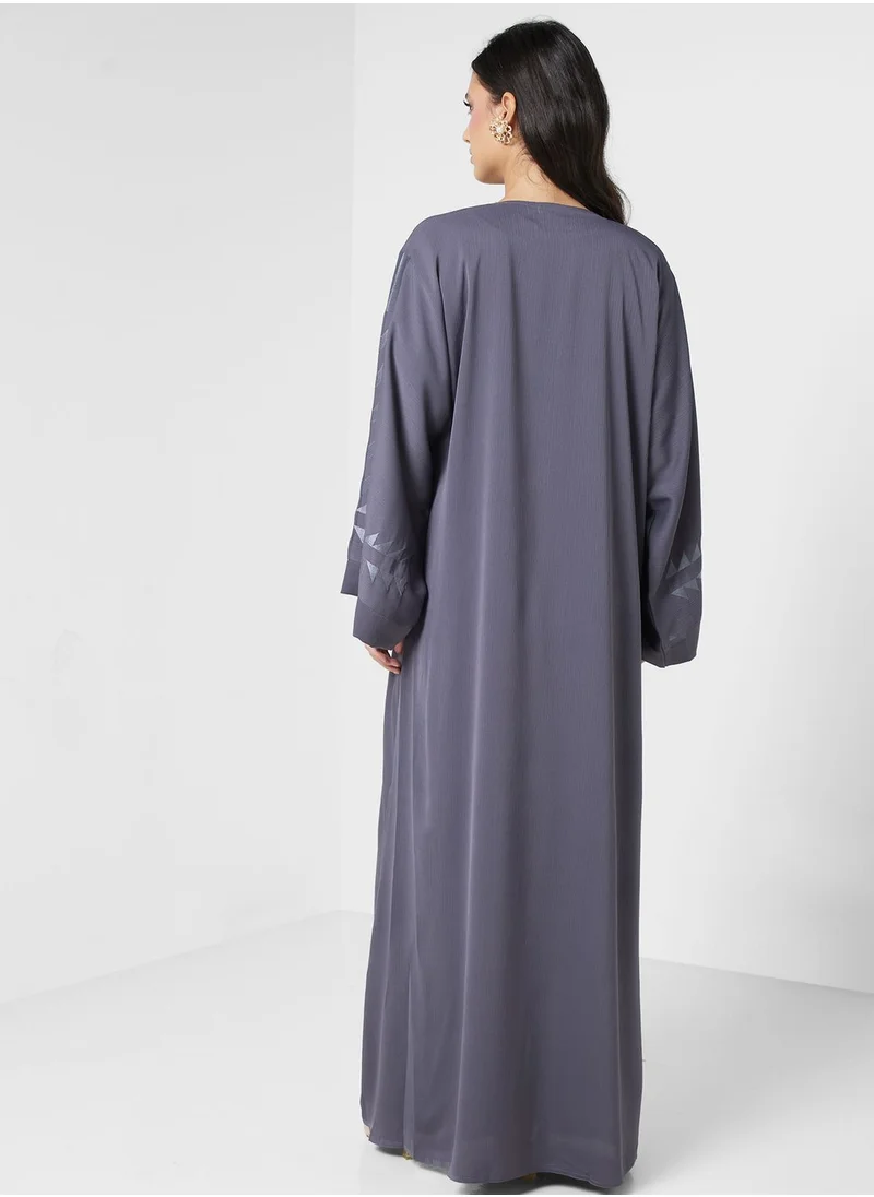 hayas closet Embroidered V- Neck Open Abaya