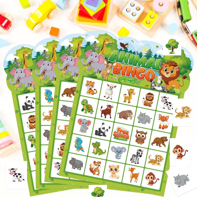 Leezead Animal Bingo Game for Toddler Adults, 24 Players Jungle Safari Animal Bingo Game Cards Birthday Party Bingo Cards for School Classroom Family Activities - Image 4