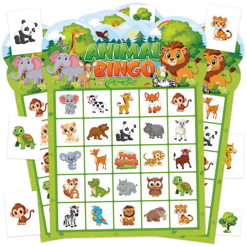 Leezead Animal Bingo Game for Toddler Adults, 24 Players Jungle Safari Animal Bingo Game Cards Birthday Party Bingo Cards for School Classroom Family Activities - Image 1