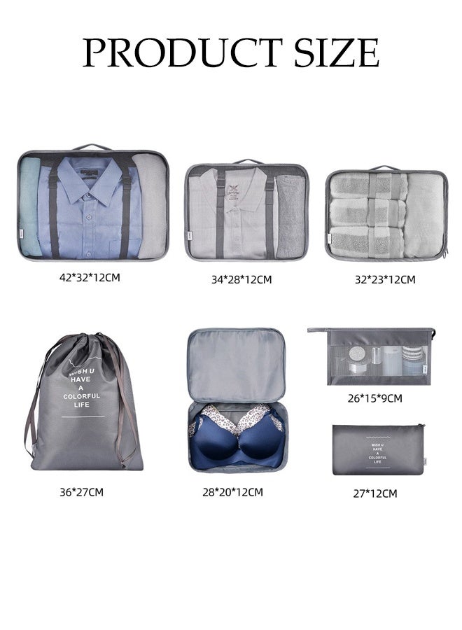 DUNISO 7-piece large-sized waterproof packaging cube multifunctional travel management bag, suitable for gray suitcases made of high-quality materials. Travel organizer travel bag packaging box travel bag lu - Image 2