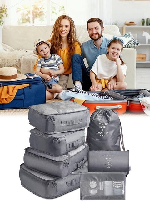 7-piece large-sized waterproof packaging cube multifunctional travel management bag, suitable for gray suitcases made of high-quality materials. Travel organizer travel bag packaging box travel bag lu