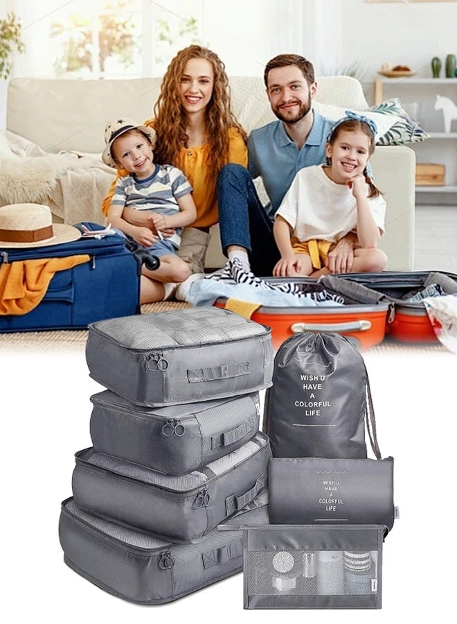 DUNISO 7-piece large-sized waterproof packaging cube multifunctional travel management bag, suitable for gray suitcases made of high-quality materials. Travel organizer travel bag packaging box travel bag lu - Image 1