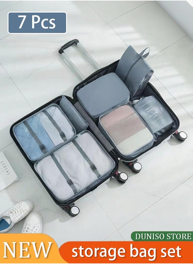 DUNISO 7-piece large-sized waterproof packaging cube multifunctional travel management bag, suitable for gray suitcases made of high-quality materials. Travel organizer travel bag packaging box travel bag lu  - Image 1