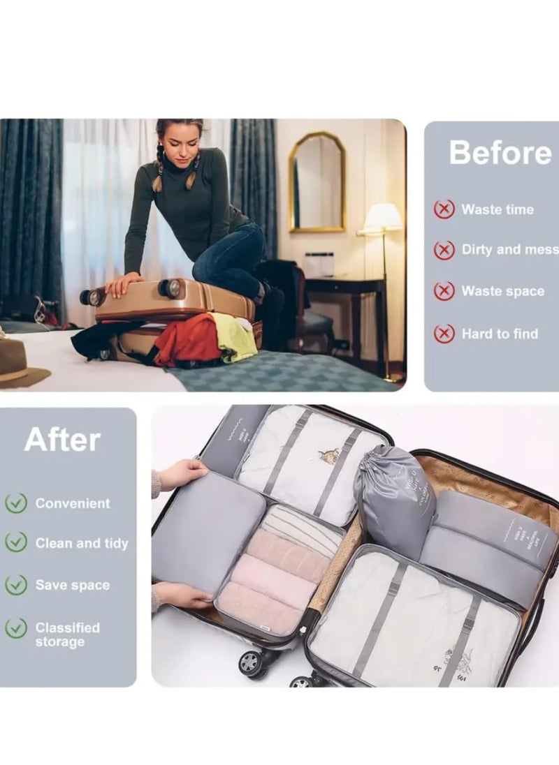 DUNISO 7-piece large-sized waterproof packaging cube multifunctional travel management bag, suitable for gray suitcases made of high-quality materials. Travel organizer travel bag packaging box travel bag lu  - Image 2