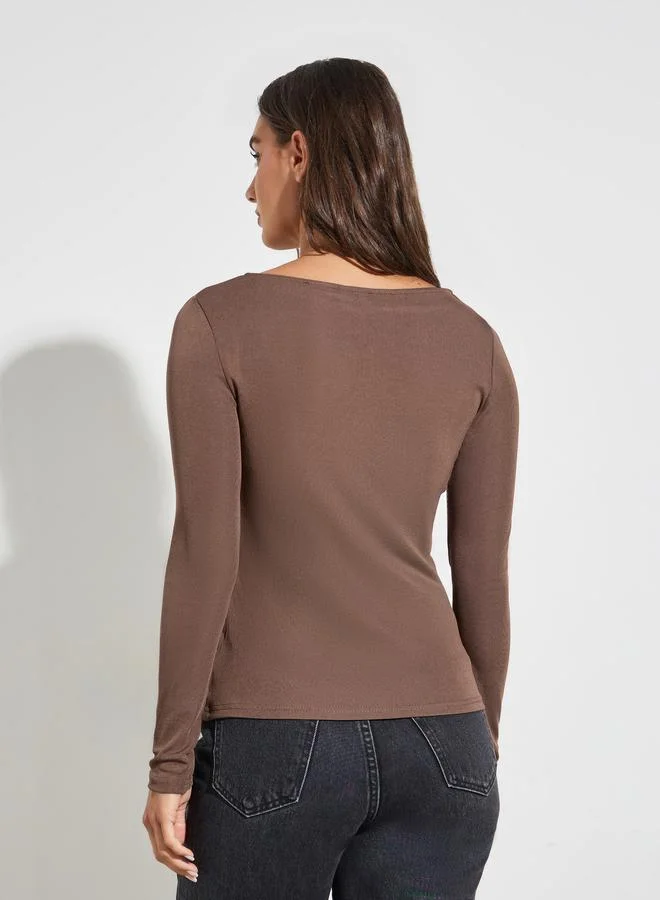 Styli  Pack of 2 - Solid Boat Neck Knit Top for Women | Best Price UAE