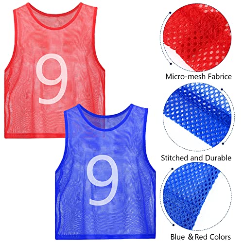 JenPen 24 Pcs Nylon Mesh Pinnies with Numbers Scrimmage Jerseys for Scrimmage Vest Soccer Bibs for Youth Adult with Carry Bag(Blue, Red) - Image 3