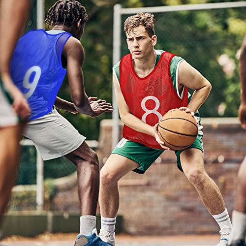 JenPen 24 Pcs Nylon Mesh Pinnies with Numbers Scrimmage Jerseys for Scrimmage Vest Soccer Bibs for Youth Adult with Carry Bag(Blue, Red) - Image 4