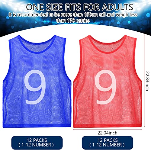 JenPen 24 Pcs Nylon Mesh Pinnies with Numbers Scrimmage Jerseys for Scrimmage Vest Soccer Bibs for Youth Adult with Carry Bag(Blue, Red) - Image 2