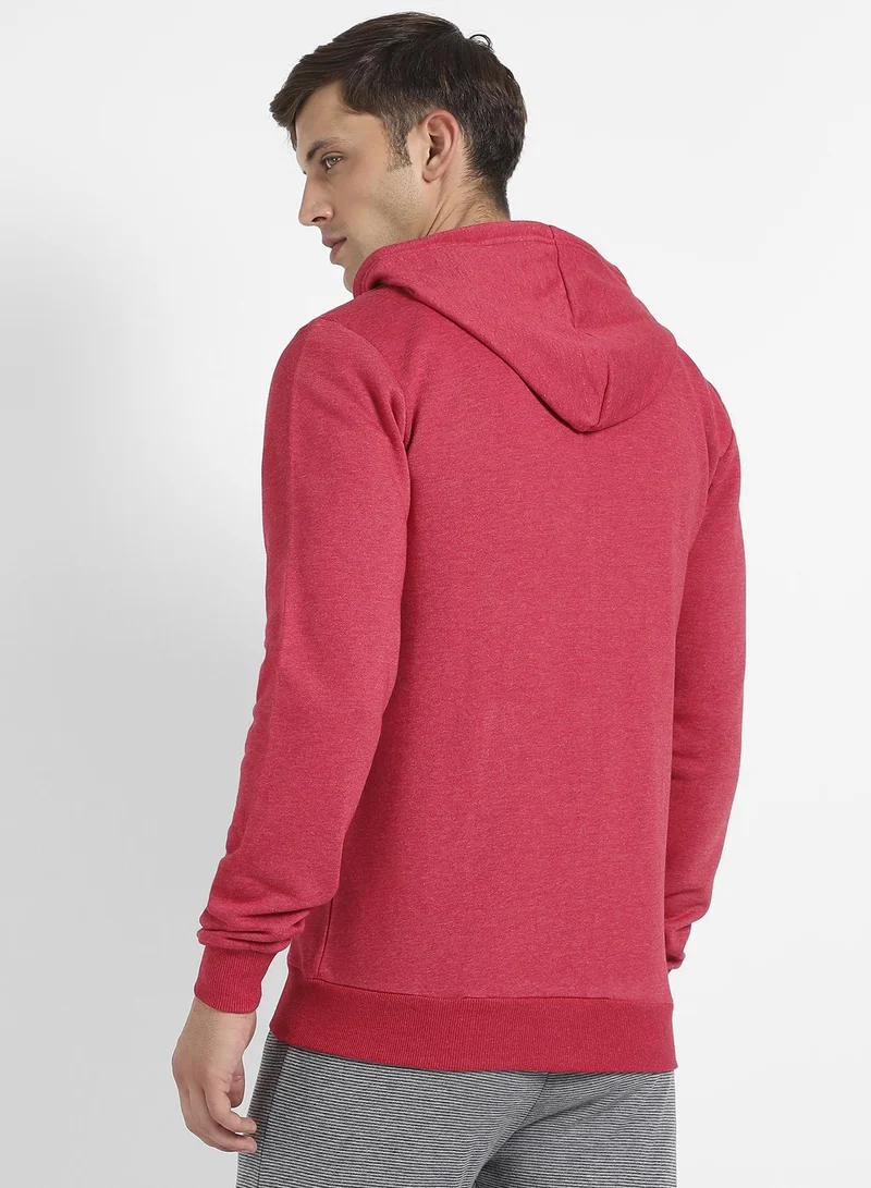 Campus Sutra Men's Red Zip-Front Hoodie With Contrast Drawstring