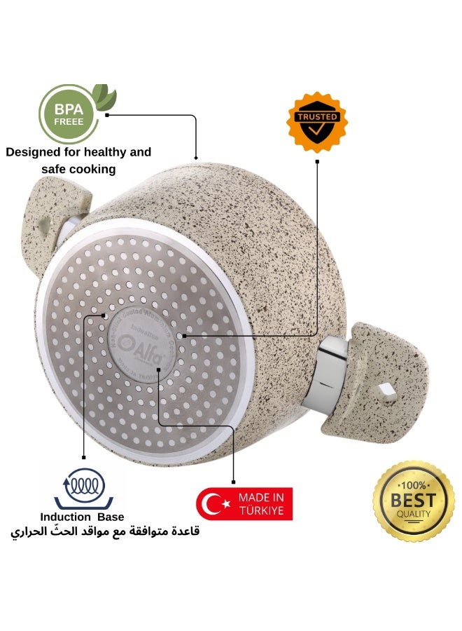 ALFA 7 Piece Swiss Stone Granite Cookware Set Non Stick Induction Base Healthy Cooking Pots and Pans Set - Image 2