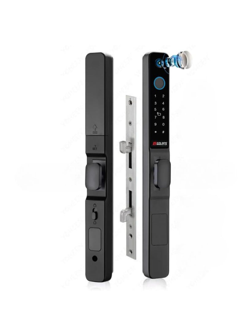 Golens - Golens X54 Luxury Smart Door Lock Digital Door Lock Long Handle Waterproof 5Way Unlock Camera Mobile App Fingerprint PIN OTP RFID Card and Manual Key Access Black - Image 1