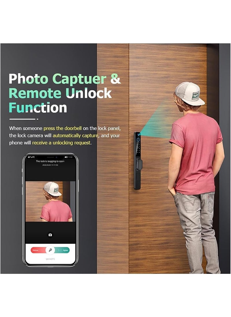 Golens - Golens X54 Luxury Smart Door Lock Digital Door Lock Long Handle Waterproof 5Way Unlock Camera Mobile App Fingerprint PIN OTP RFID Card and Manual Key Access Black - Image 1