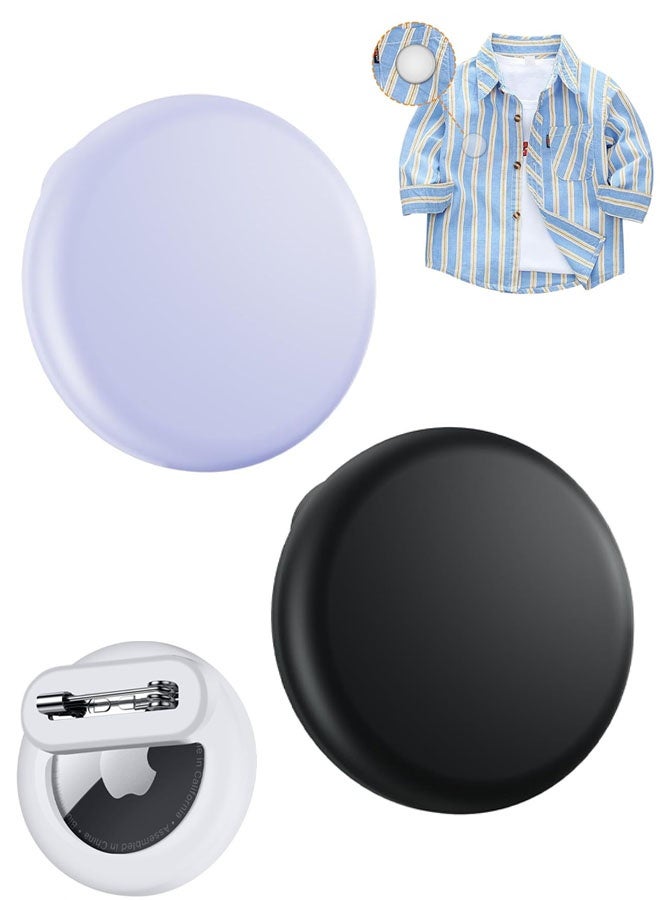 عبوة من قطعتين من حافظات بطاقات الهواء مع دبوس أمان، مضادة للضياع للأطفال، والرضع، وكبار السن، والأمتعة، والأحذية، والملابس - أسود، وأرجواني - Image 1