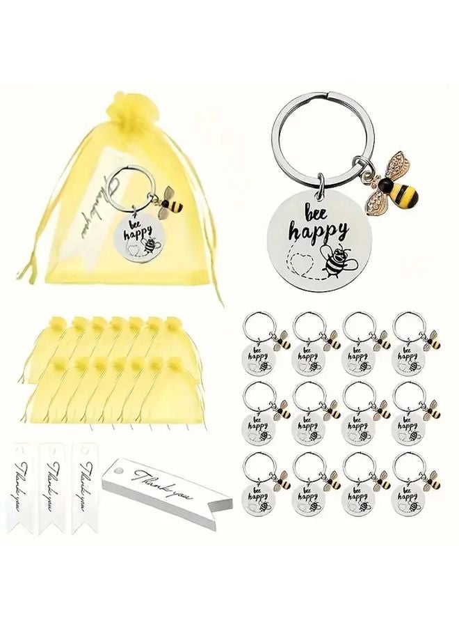 36 Pack Bee Happy Charmed Keychains Stainless Steel Anime Themed Silvery Color - Image 1