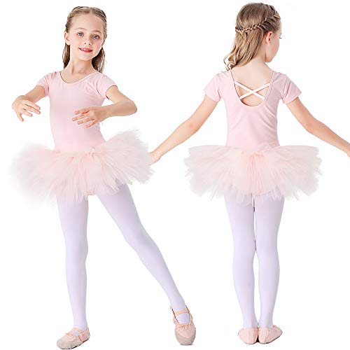 Bezioner Girls Cotton Ballet Dance Dress Cute Tutu Skirted Leotard Short Sleeve Pink Size 2-3T - Image 5