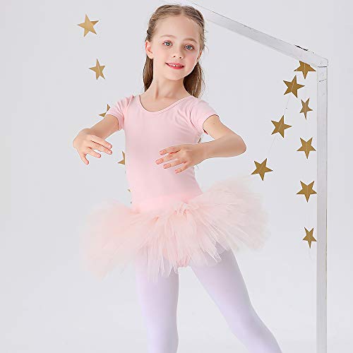 Bezioner Girls Cotton Ballet Dance Dress Cute Tutu Skirted Leotard Short Sleeve Pink Size 2-3T - Image 2