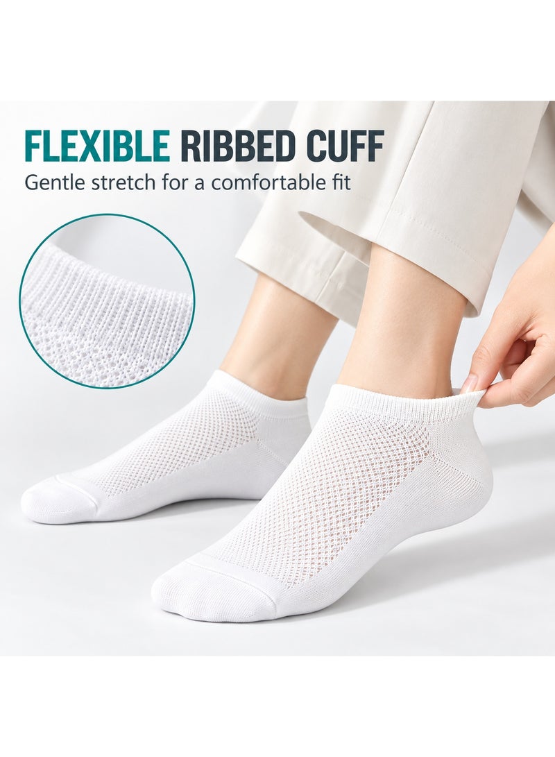 Daytoyz White Ankle Socks, 4 Pairs, Breathable Mesh Low-Cut Trainer Socks with Reinforced Toe and Heel, Stretch Ribbed Cuff for Everyday Wear - Image 4