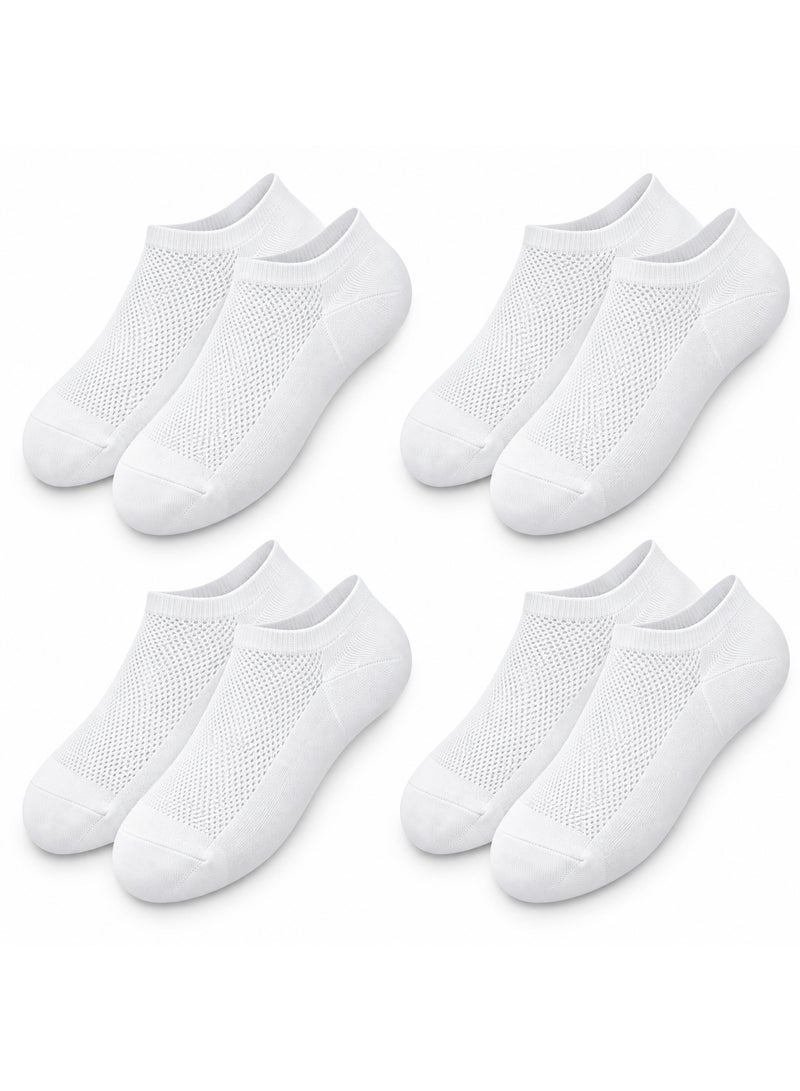 Daytoyz White Ankle Socks, 4 Pairs, Breathable Mesh Low-Cut Trainer Socks with Reinforced Toe and Heel, Stretch Ribbed Cuff for Everyday Wear - Image 1