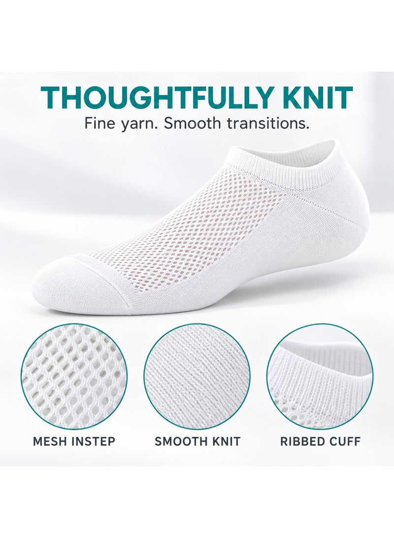 Daytoyz White Ankle Socks, 4 Pairs, Breathable Mesh Low-Cut Trainer Socks with Reinforced Toe and Heel, Stretch Ribbed Cuff for Everyday Wear - Image 2