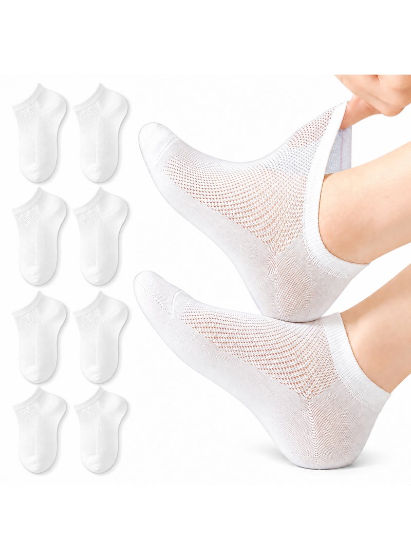 Daytoyz White Ankle Socks, 4 Pairs, Breathable Mesh Low-Cut Trainer Socks with Reinforced Toe and Heel, Stretch Ribbed Cuff for Everyday Wear - Image 5