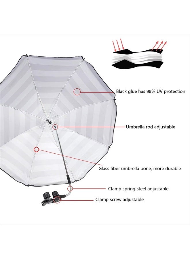GRANDMEI Chair Umbrella with Clamp,46 inches UPF 50+ Clip on Parasol for Patio,Beach Chairs,Wheelchairs,Golf Carts (Stripe) - Image 4