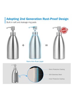 SYOSI Stainless Steel Countertop Soap Dispenser 500ml, Rust-Proof Liquid Pump Bottle for Kitchen, Bathroom and Hand Dish Lotion[Upgraded Version]  - Image 3