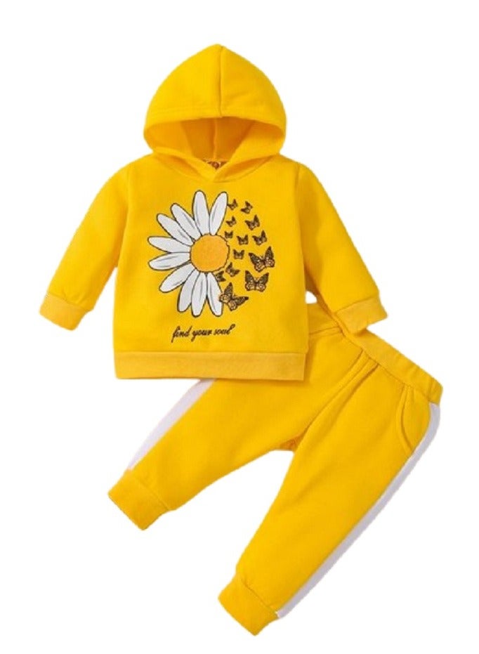 lecoo Girls' Winter Pajama Set - Milton Comfortable and suitable for cold winter - 2-piece set (Milton hooded neck long-sleeve pull-on sweatshirt and elasticated waist pants). - Image 2